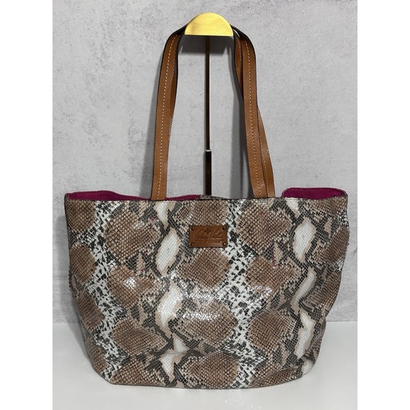 Patricia Nash Handbags - Patricia Nash Shoulder Tote Bag Brown Cracked Italian Leather Python Snakeskin